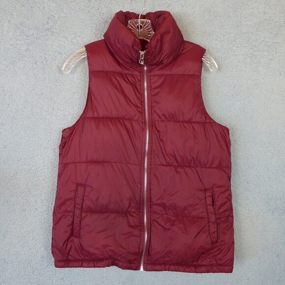 Old Navy Women's Size Small Burgundy Red Full Zip Up Quilted Puffer Vest - Picture 1 of 8